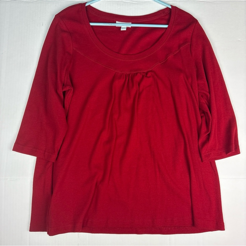 Fashion Bug Women's 2X Shirt Red Knit 3/4 Sleeve Cotton Spandex Lightweight